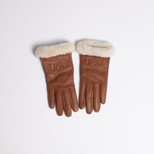 UGG Classic Leather & Shearling Logo Gloves